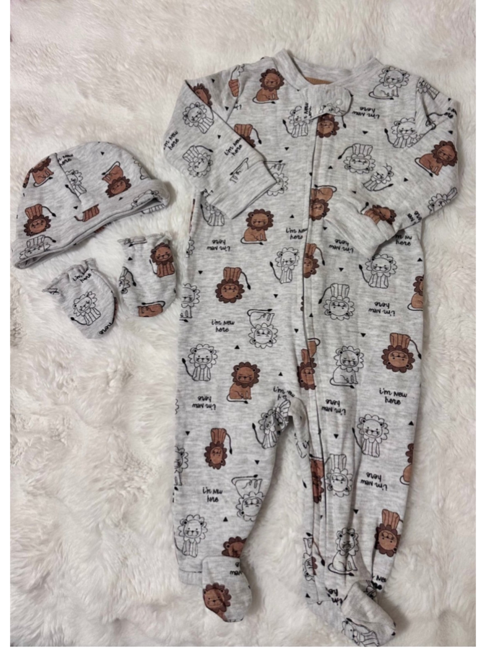 Koalababy Lion Print Footed Sleeper Set w/ Hat & Mittens 3-6M